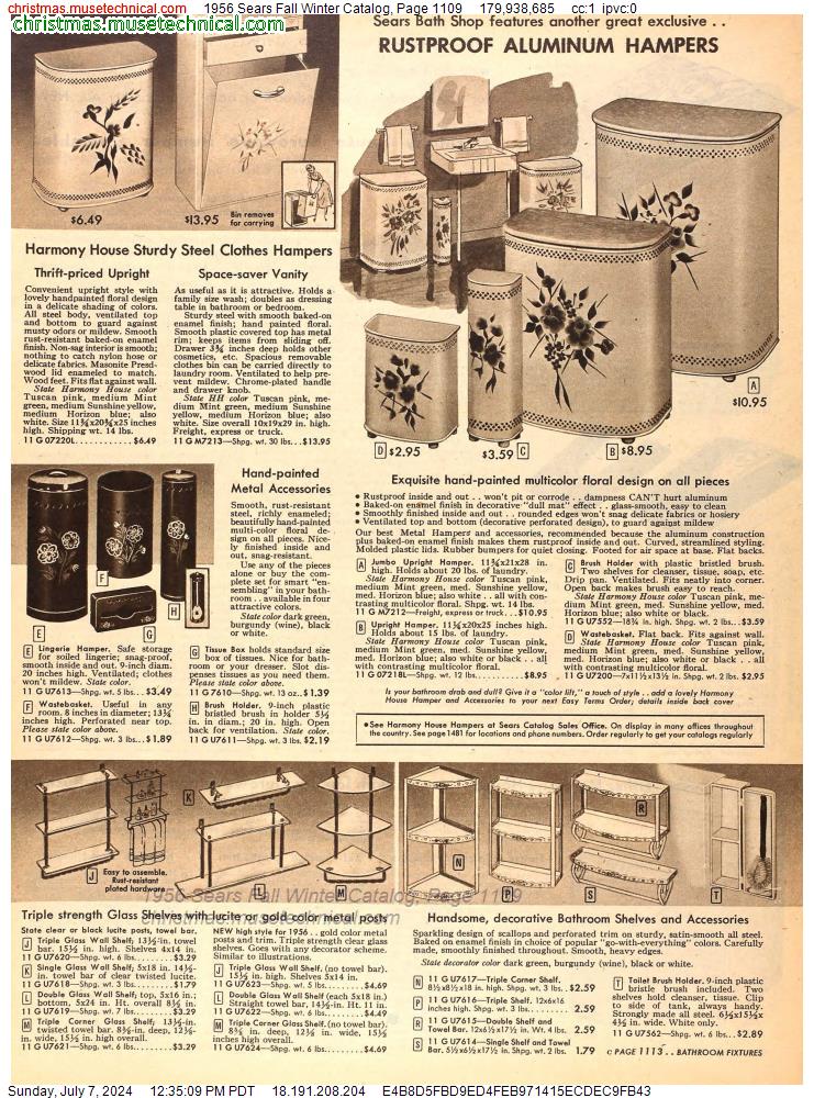 1956 Sears Fall Winter Catalog, Page 1109