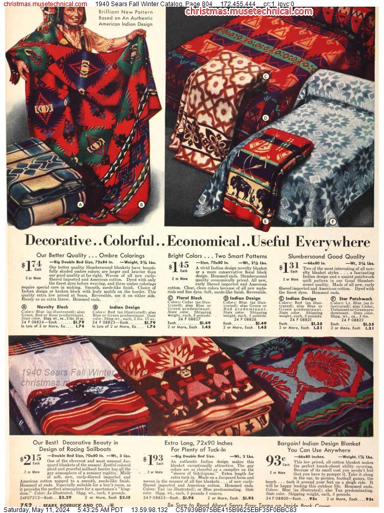 1940 Sears Fall Winter Catalog, Page 804