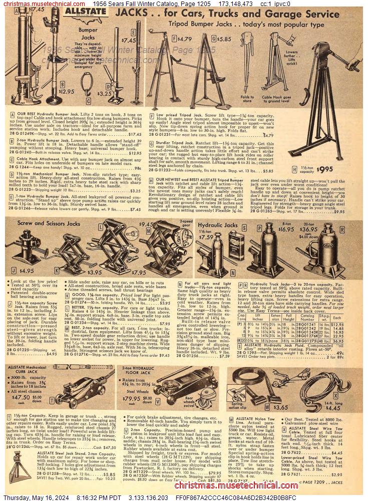1956 Sears Fall Winter Catalog, Page 1205