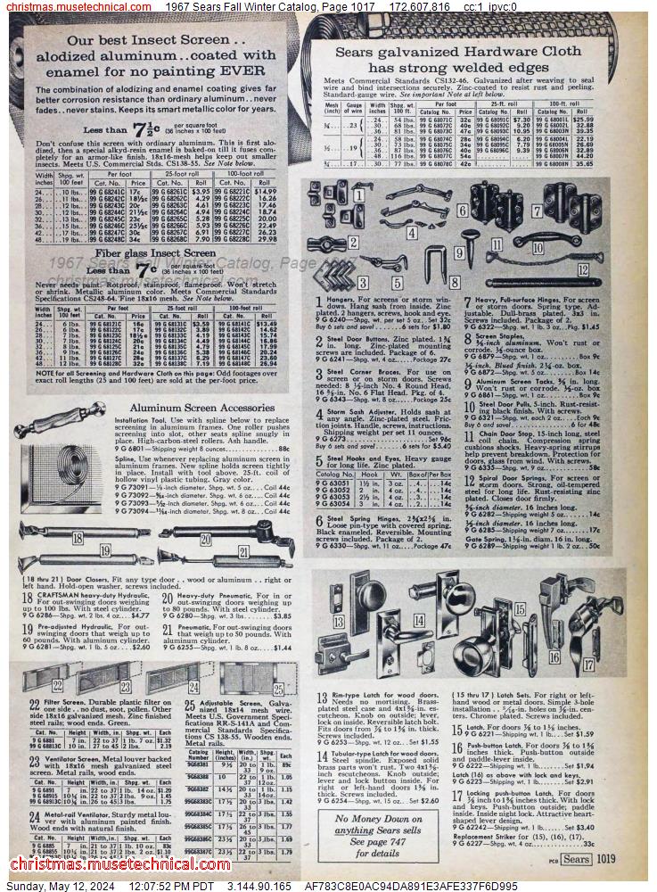 1967 Sears Fall Winter Catalog, Page 1017