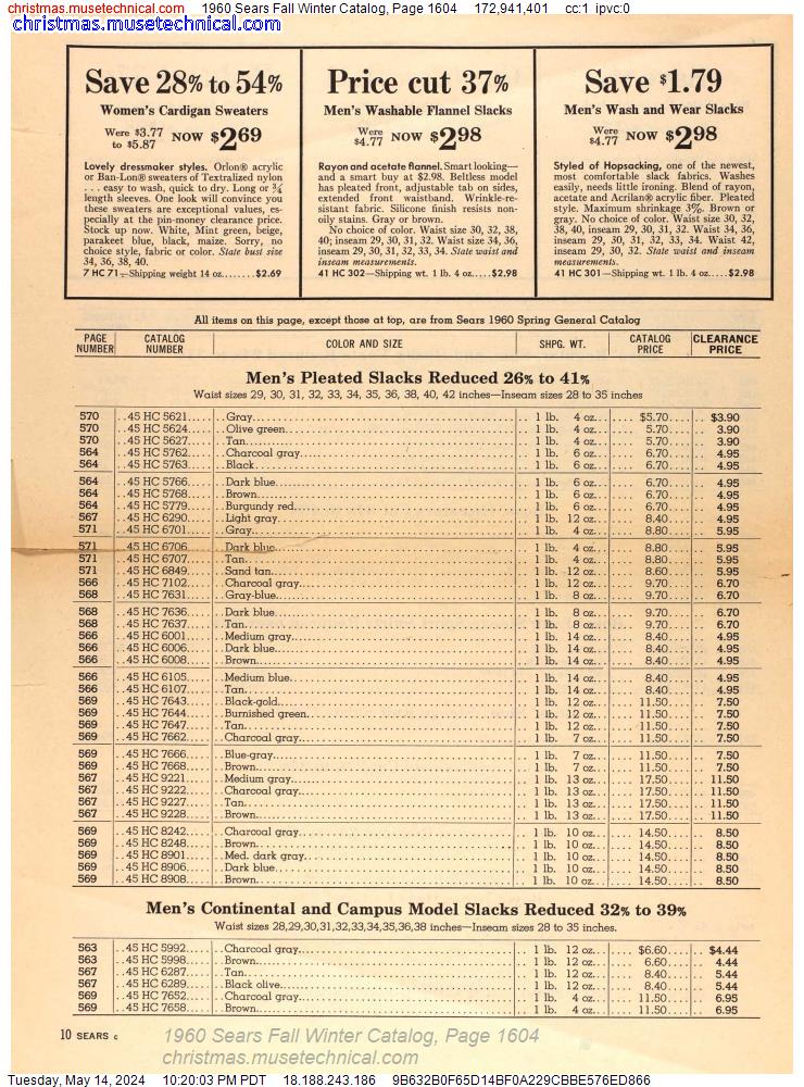 1960 Sears Fall Winter Catalog, Page 1604