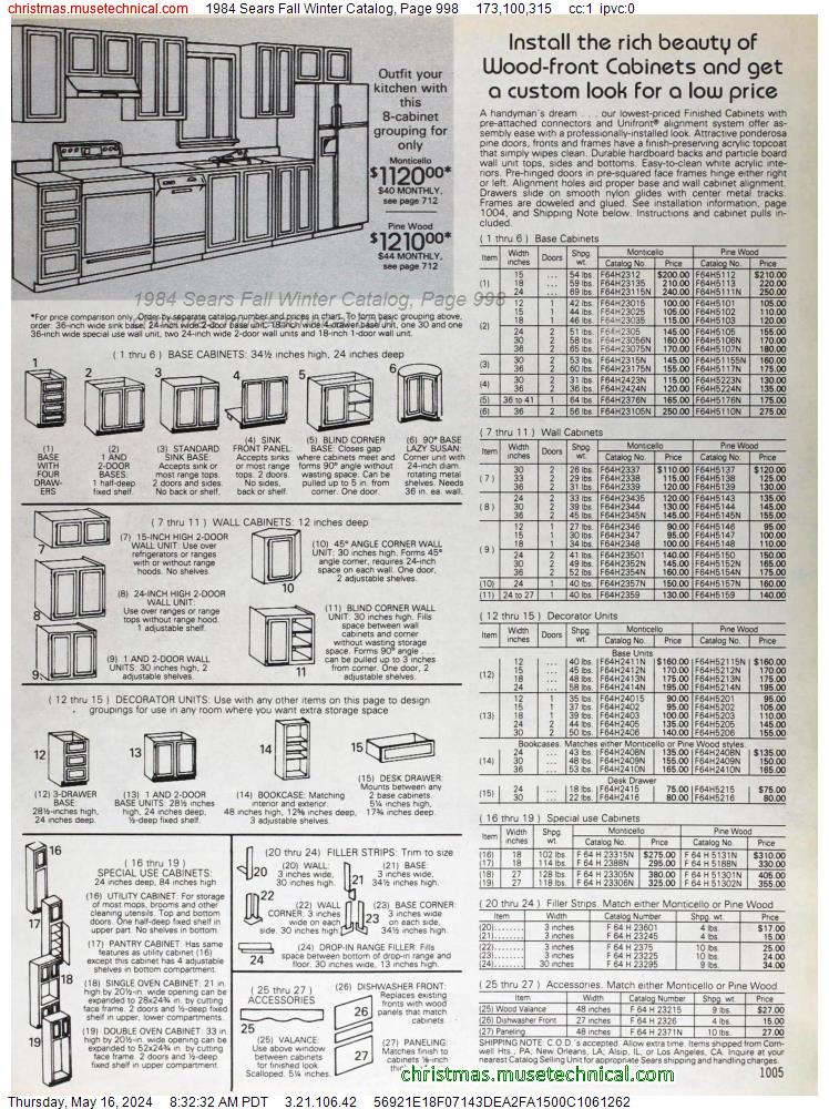 1984 Sears Fall Winter Catalog, Page 998