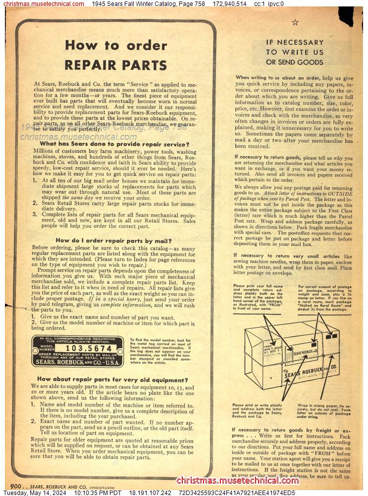1945 Sears Fall Winter Catalog, Page 758