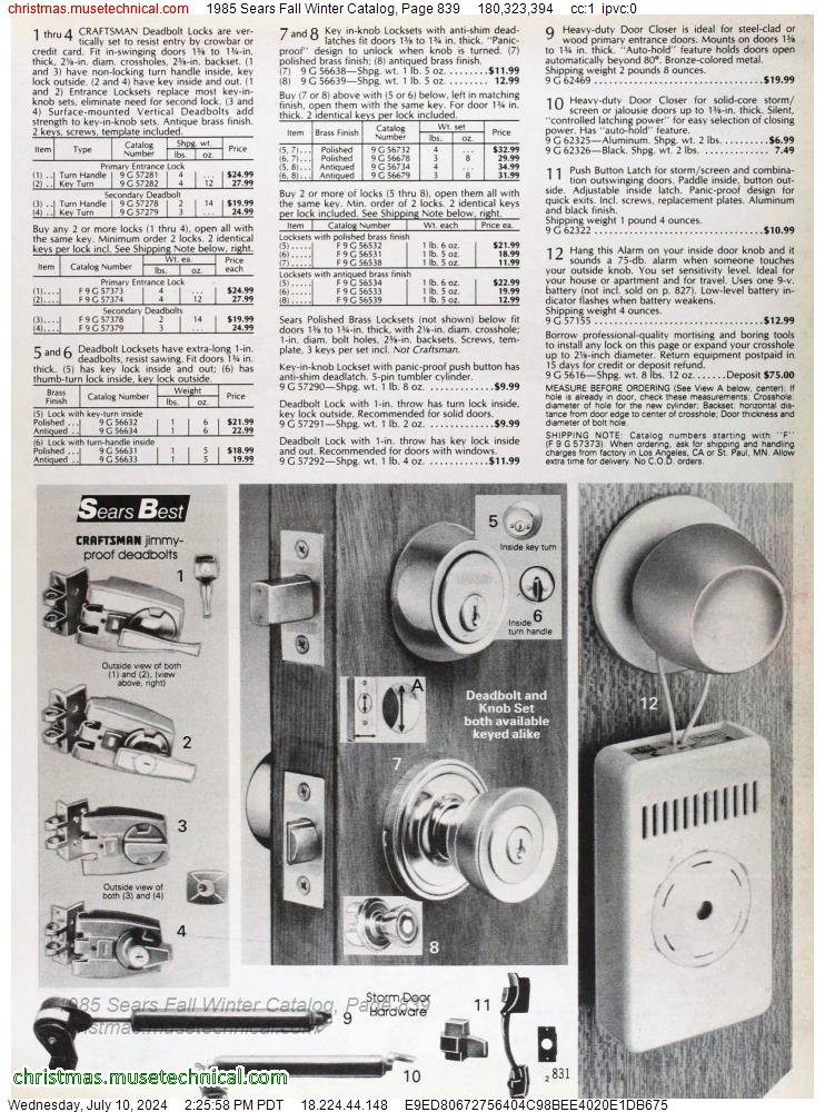 1985 Sears Fall Winter Catalog, Page 839