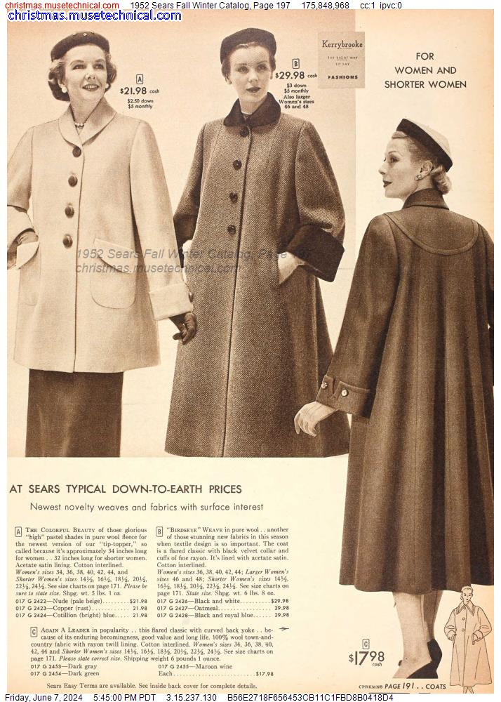 1952 Sears Fall Winter Catalog, Page 197