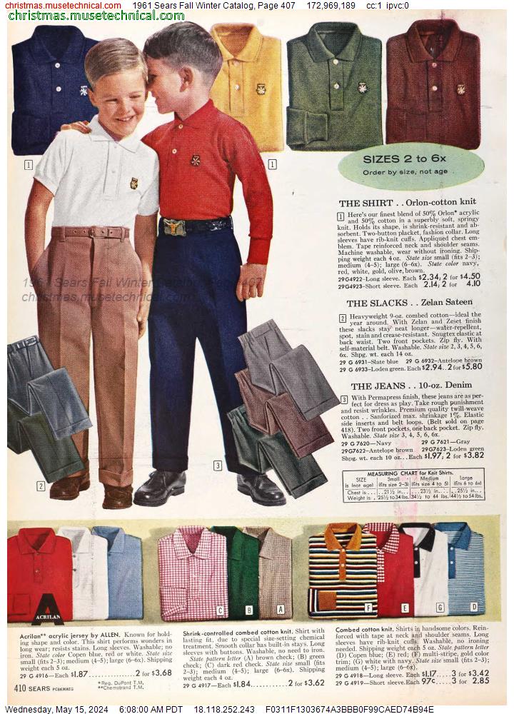 1961 Sears Fall Winter Catalog, Page 407