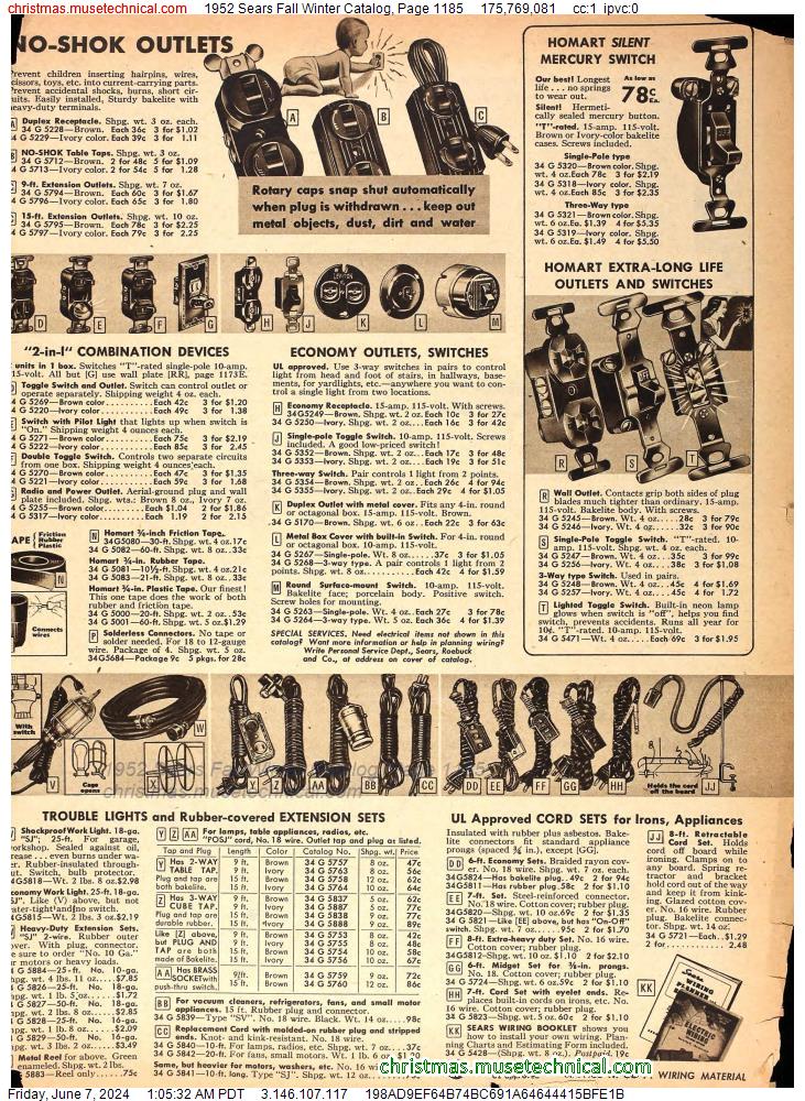 1952 Sears Fall Winter Catalog, Page 1185