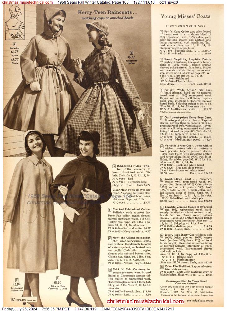 1958 Sears Fall Winter Catalog, Page 160