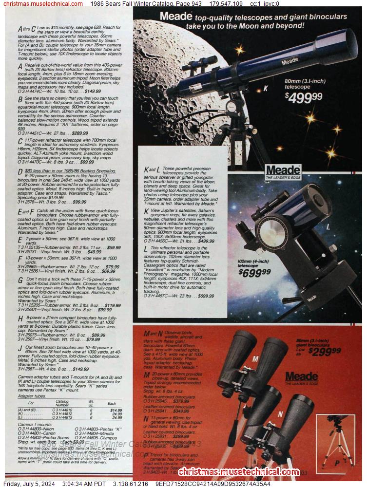 1986 Sears Fall Winter Catalog, Page 943