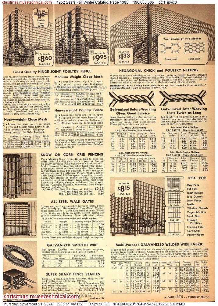 1952 Sears Fall Winter Catalog, Page 1385