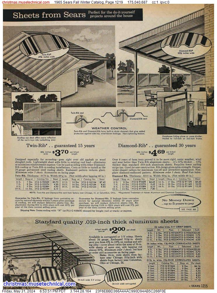 1965 Sears Fall Winter Catalog, Page 1219