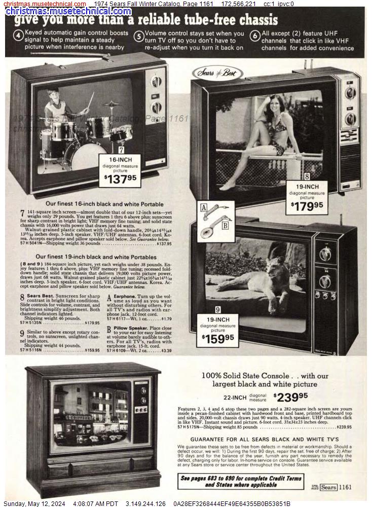 1974 Sears Fall Winter Catalog, Page 1161