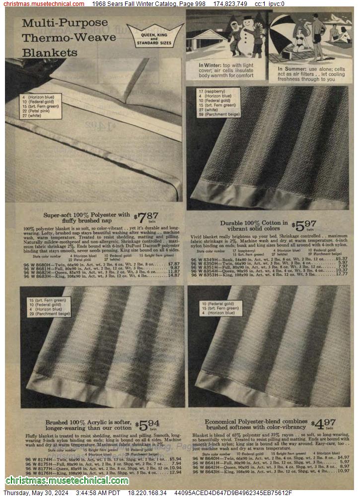1968 Sears Fall Winter Catalog, Page 998