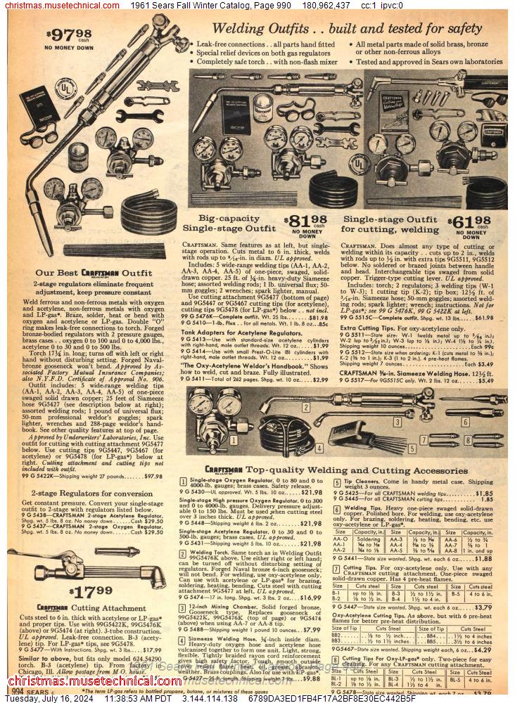 1961 Sears Fall Winter Catalog, Page 990