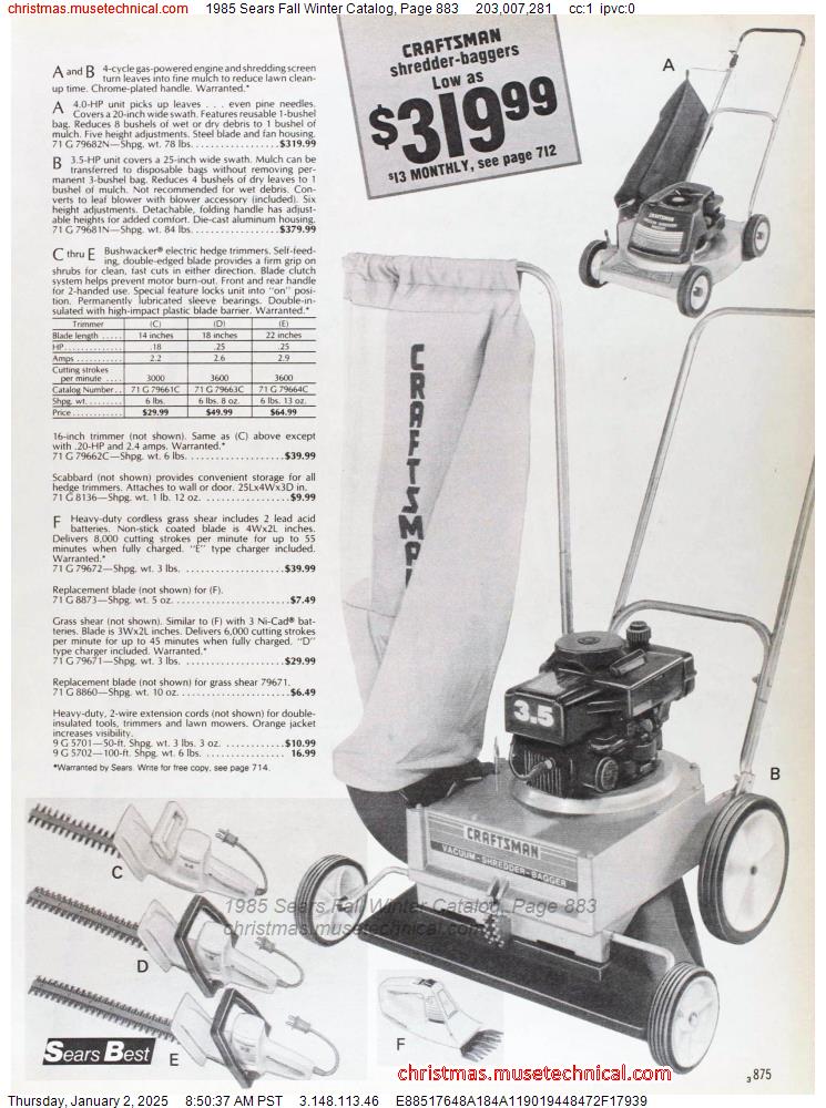 1985 Sears Fall Winter Catalog, Page 883