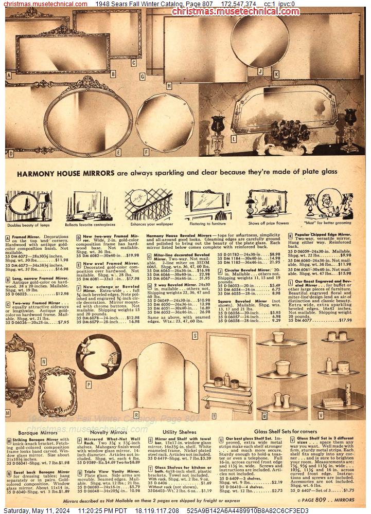 1948 Sears Fall Winter Catalog, Page 807