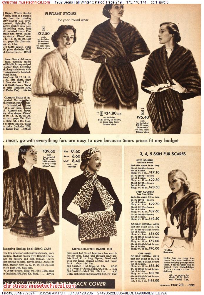 1952 Sears Fall Winter Catalog, Page 219