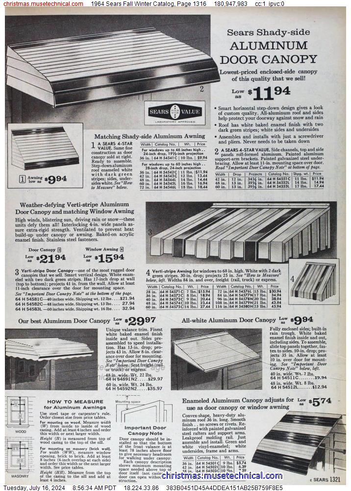 1964 Sears Fall Winter Catalog, Page 1316