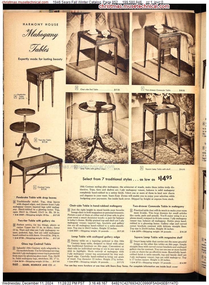 1946 Sears Fall Winter Catalog, Page 852