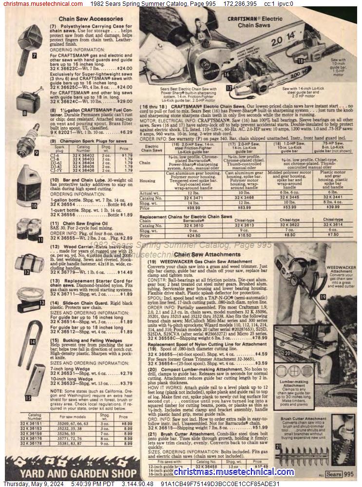 1982 Sears Spring Summer Catalog, Page 995