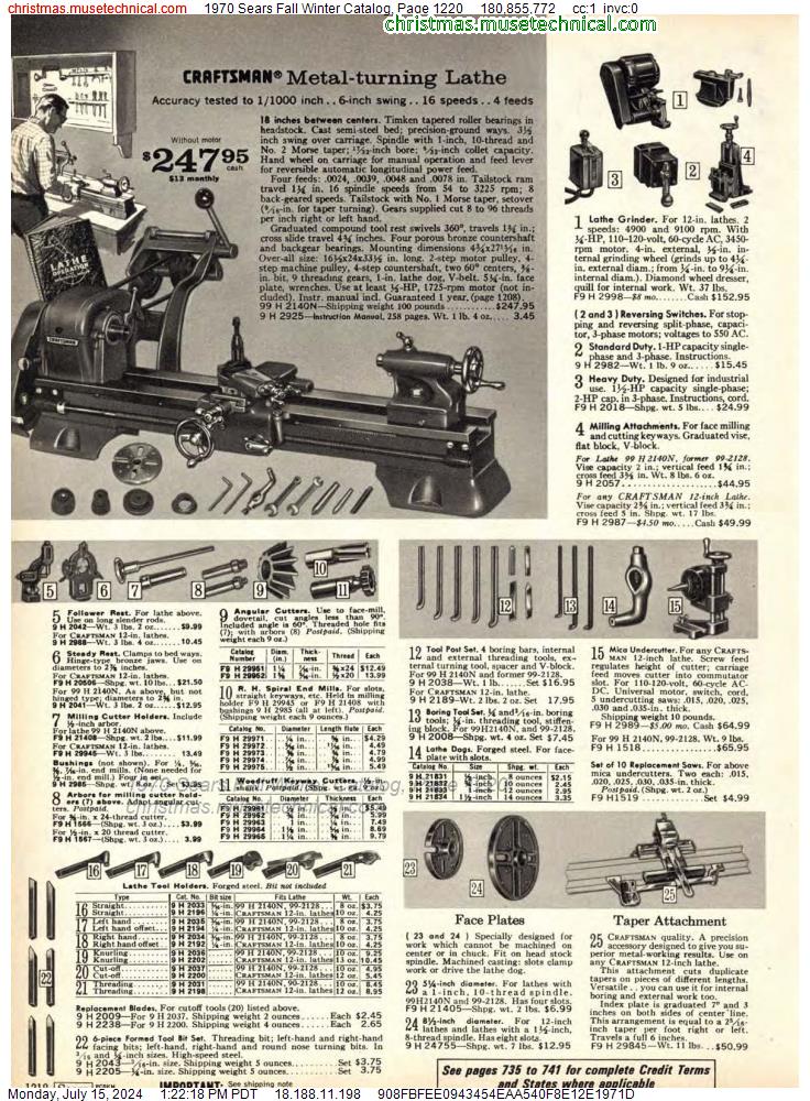 1970 Sears Fall Winter Catalog, Page 1220