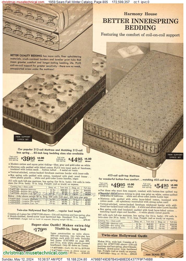1959 Sears Fall Winter Catalog, Page 805