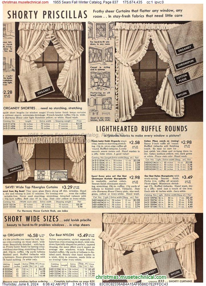1955 Sears Fall Winter Catalog, Page 837