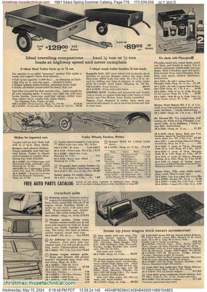 1961 Sears Spring Summer Catalog, Page 778