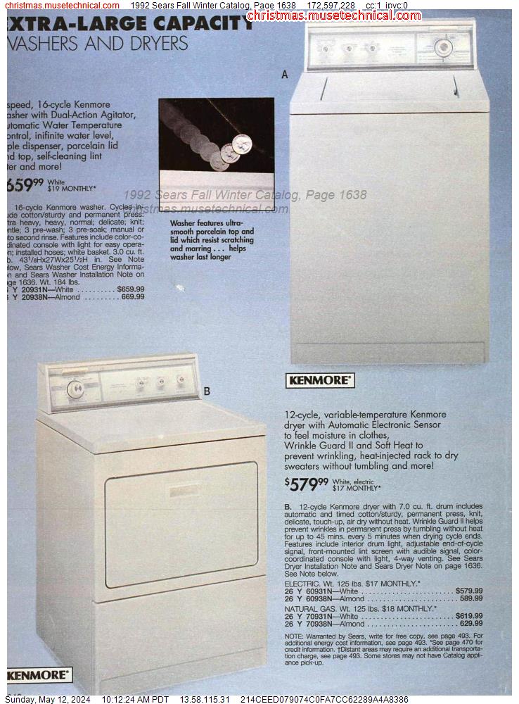1992 Sears Fall Winter Catalog, Page 1638
