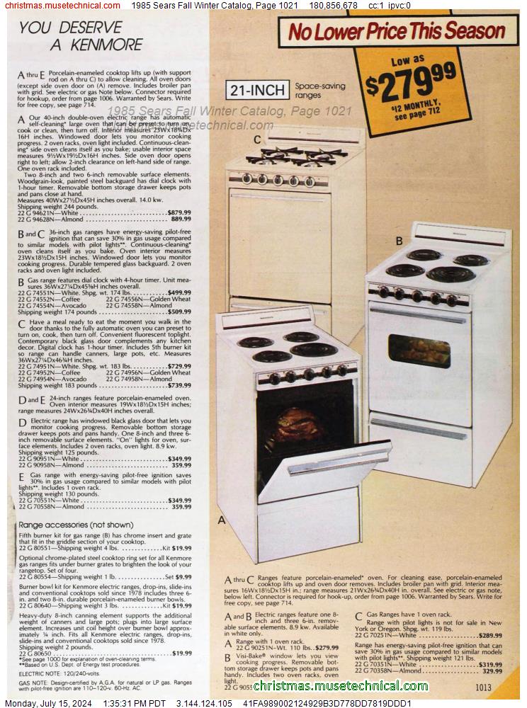 1985 Sears Fall Winter Catalog, Page 1021