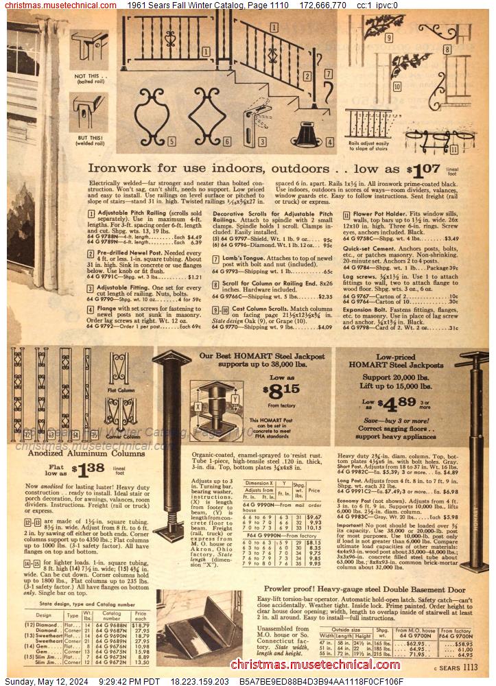 1961 Sears Fall Winter Catalog, Page 1110