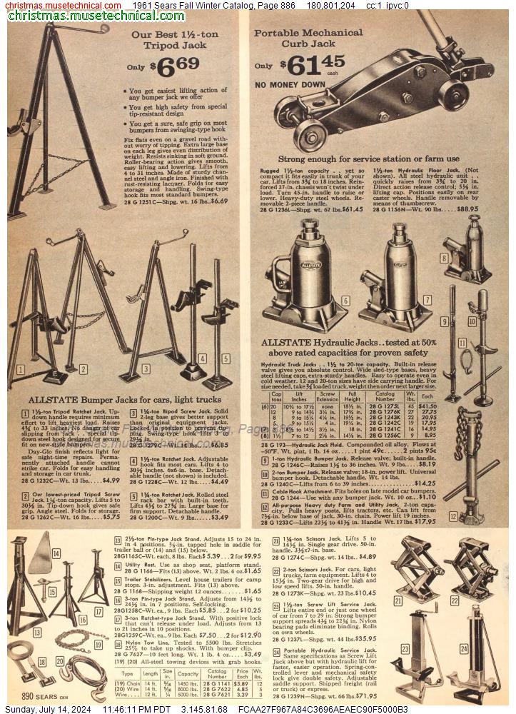 1961 Sears Fall Winter Catalog, Page 886