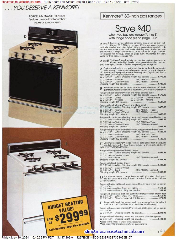 1985 Sears Fall Winter Catalog, Page 1019