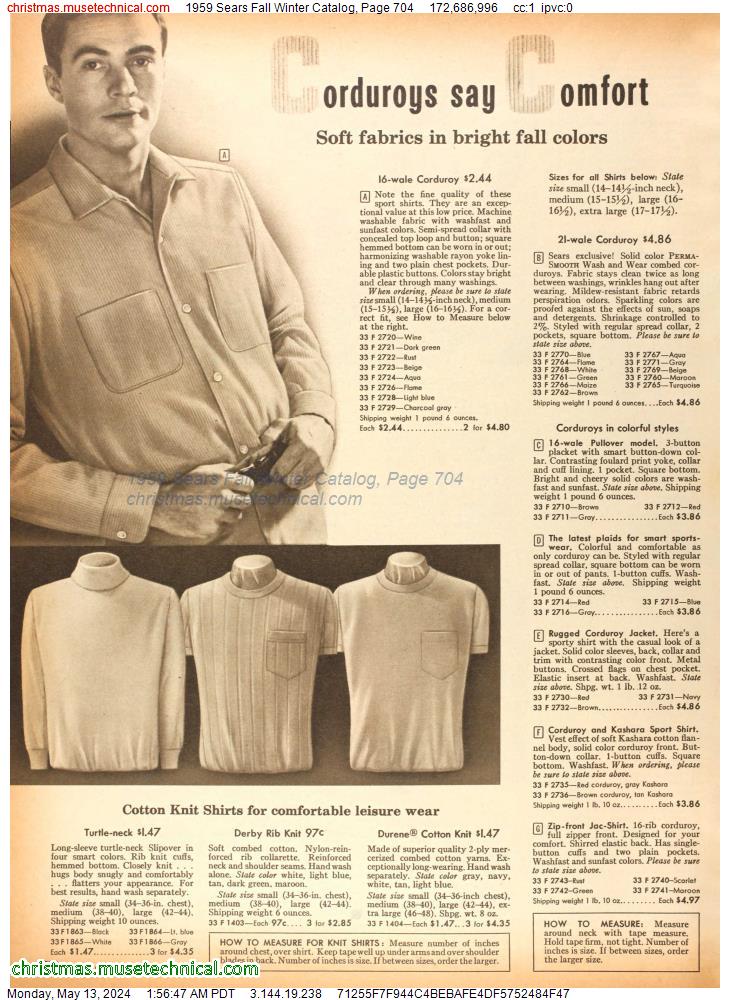 1959 Sears Fall Winter Catalog, Page 704