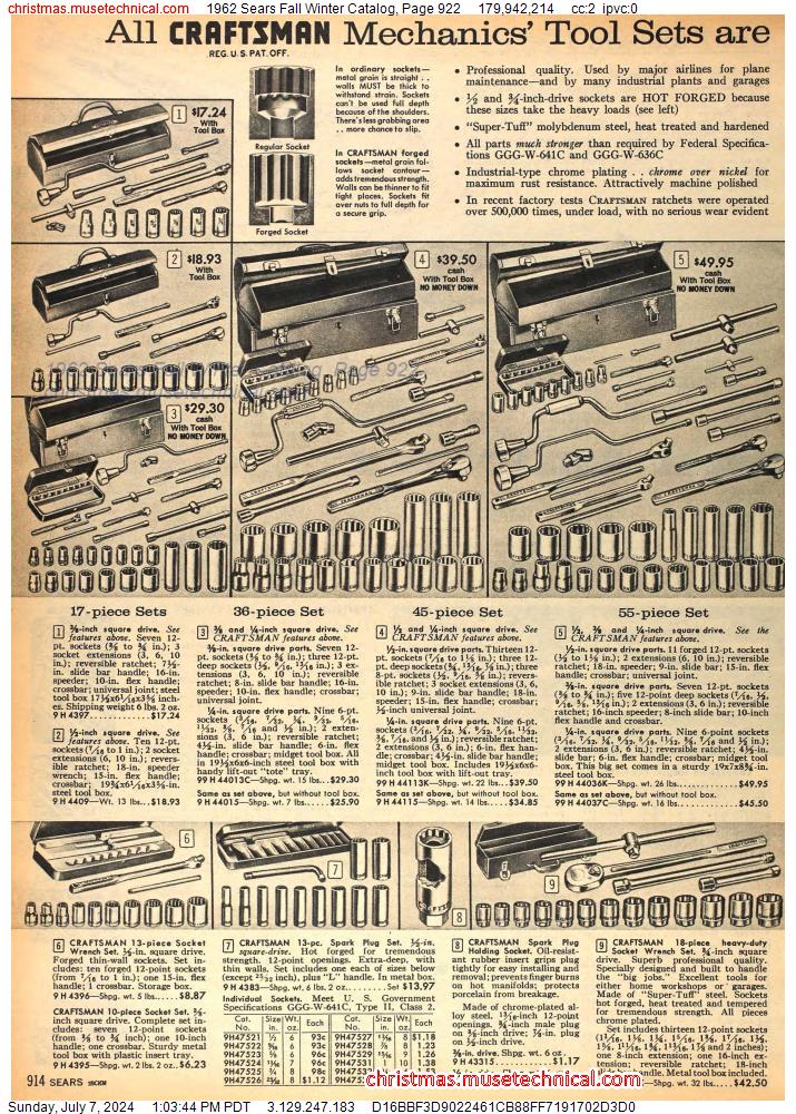 1962 Sears Fall Winter Catalog, Page 922