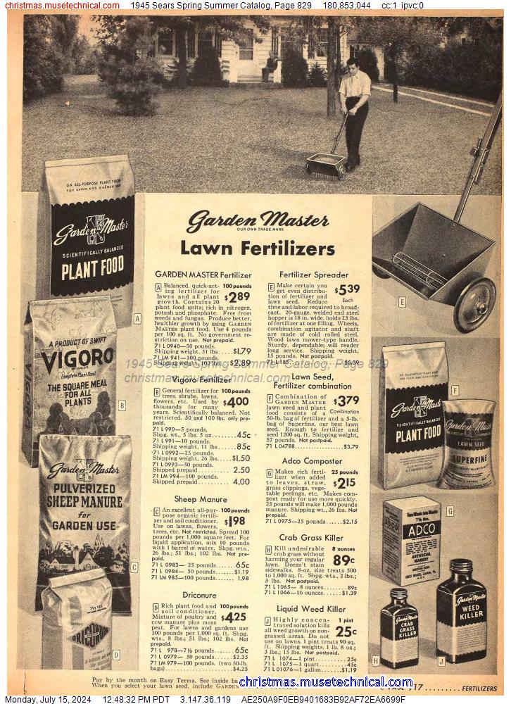 1945 Sears Spring Summer Catalog, Page 829