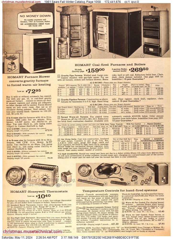 1961 Sears Fall Winter Catalog, Page 1058