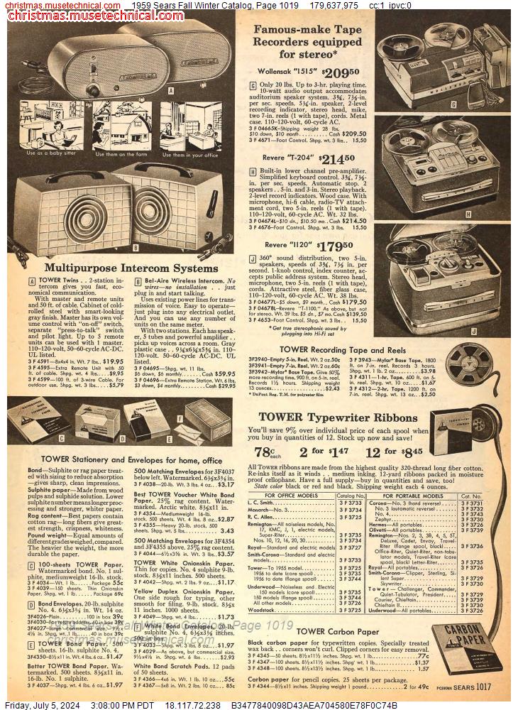 1959 Sears Fall Winter Catalog, Page 1019