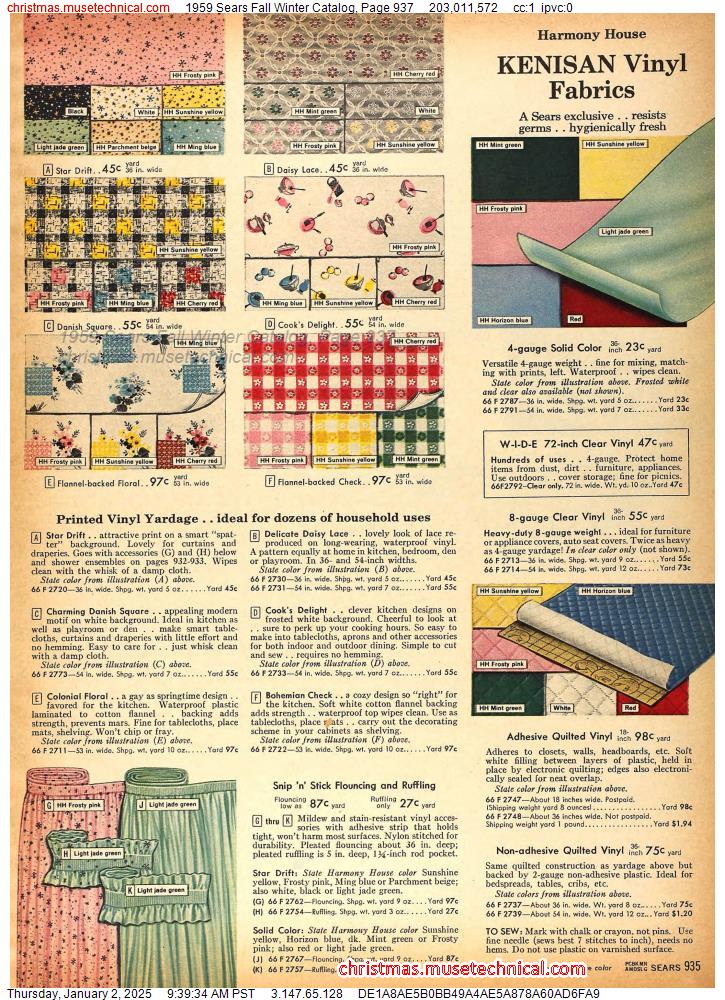 1959 Sears Fall Winter Catalog, Page 937