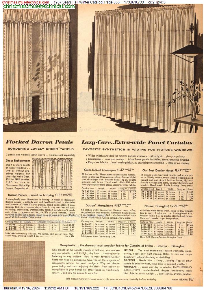 1957 Sears Fall Winter Catalog, Page 866