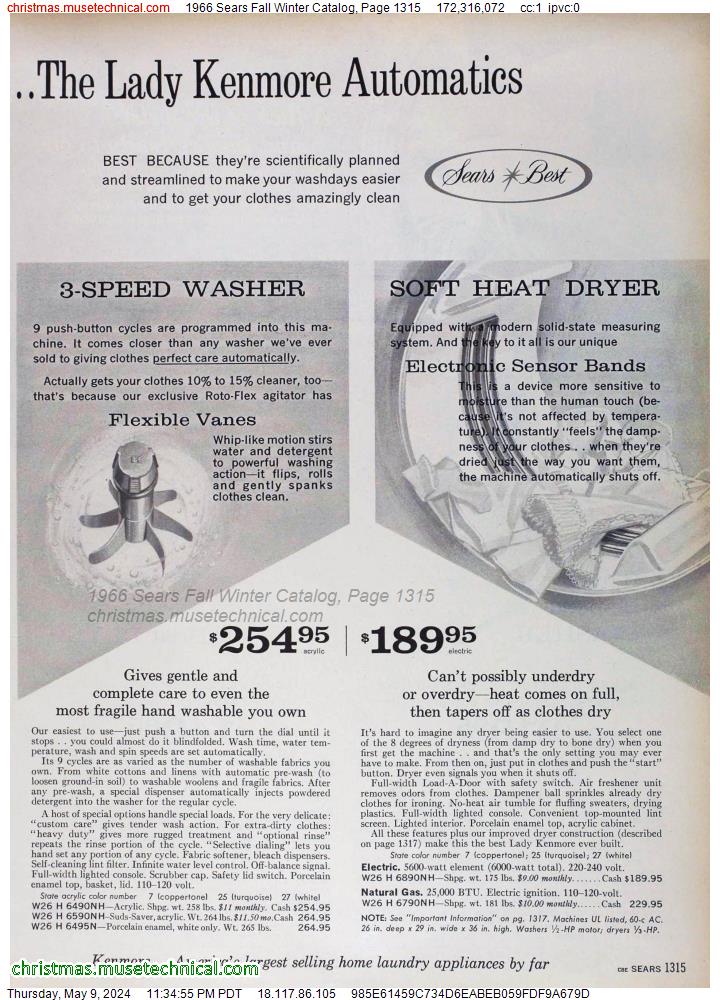 1966 Sears Fall Winter Catalog, Page 1315