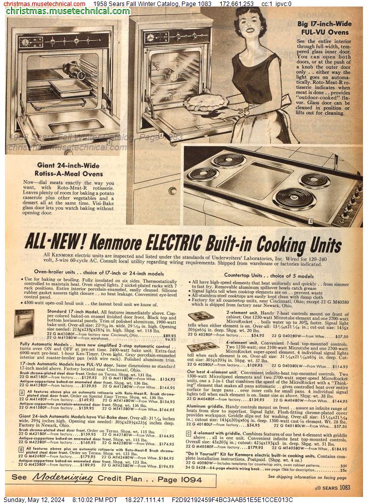 1958 Sears Fall Winter Catalog, Page 1083