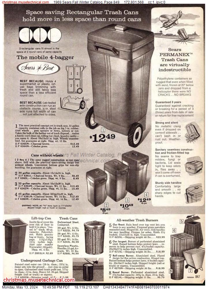 1969 Sears Fall Winter Catalog, Page 849