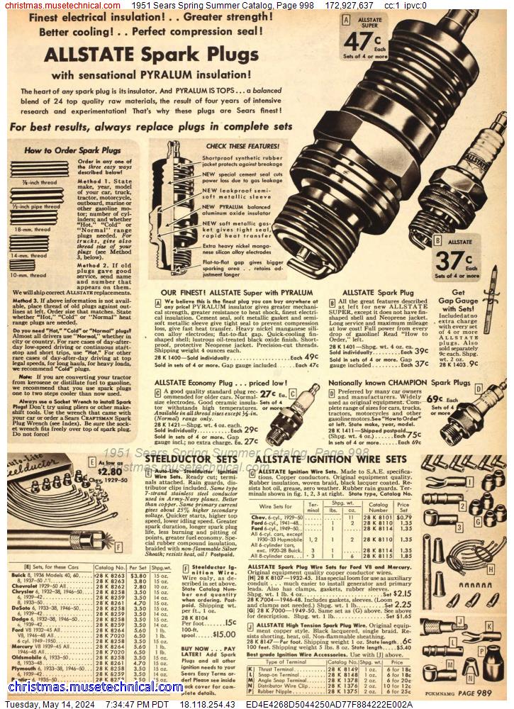 1951 Sears Spring Summer Catalog, Page 998