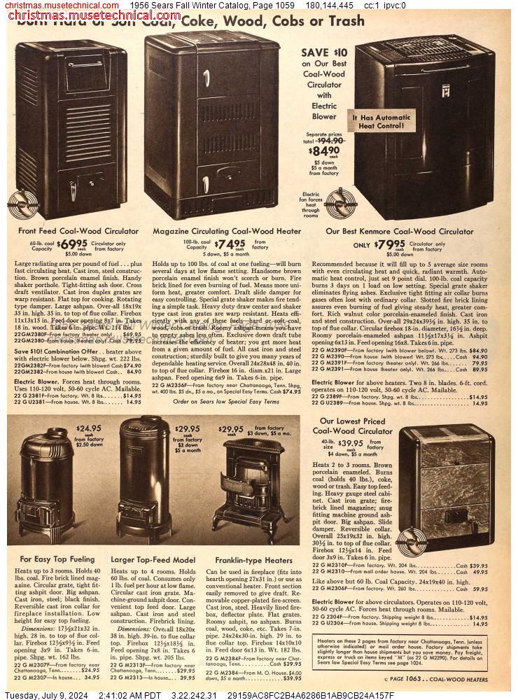 1956 Sears Fall Winter Catalog, Page 1059