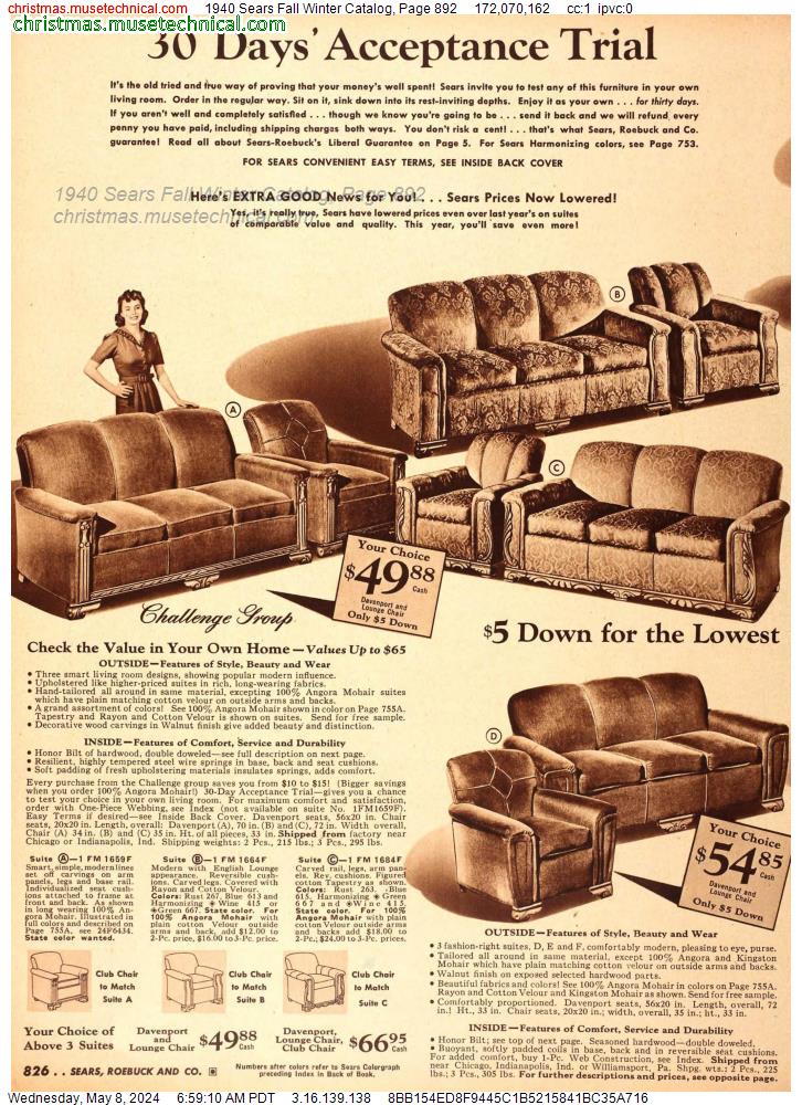 1940 Sears Fall Winter Catalog, Page 892
