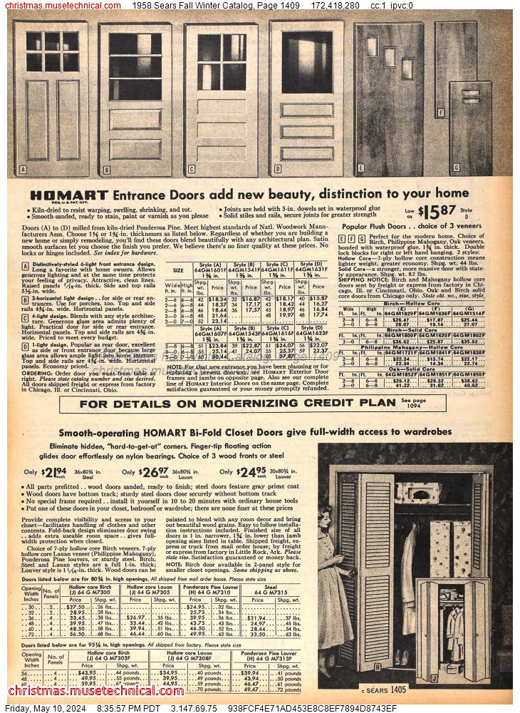 1958 Sears Fall Winter Catalog, Page 1409