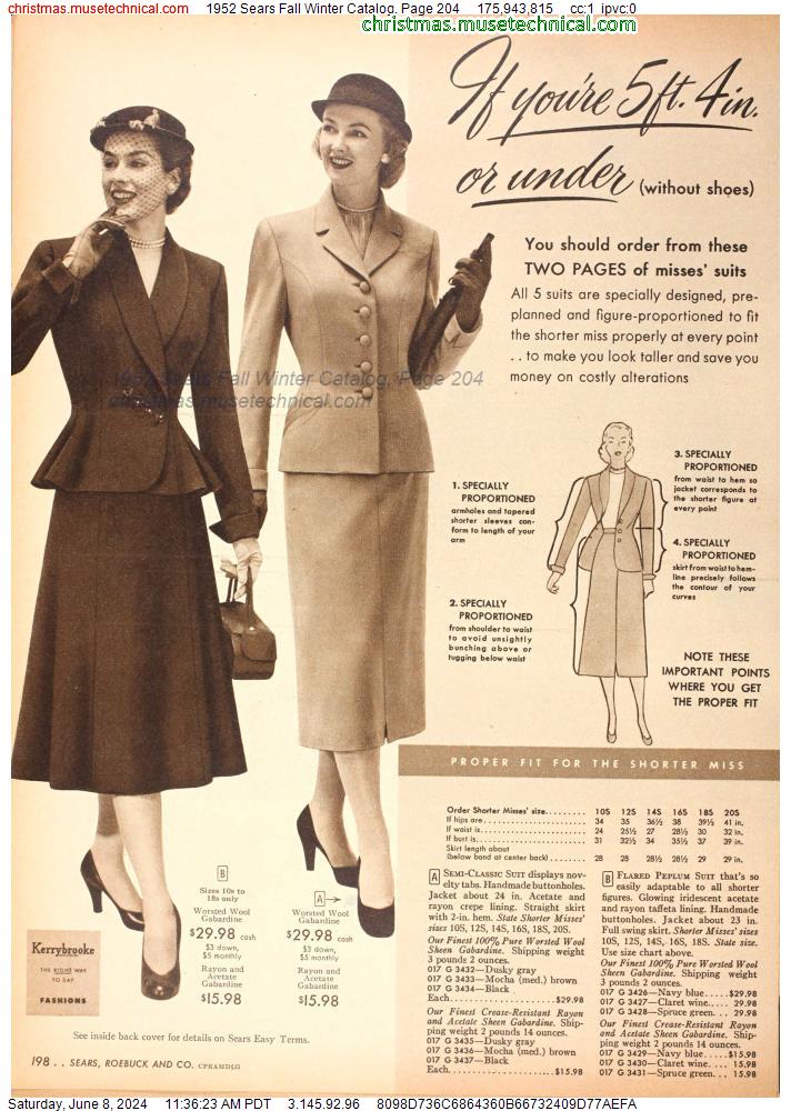 1952 Sears Fall Winter Catalog, Page 204
