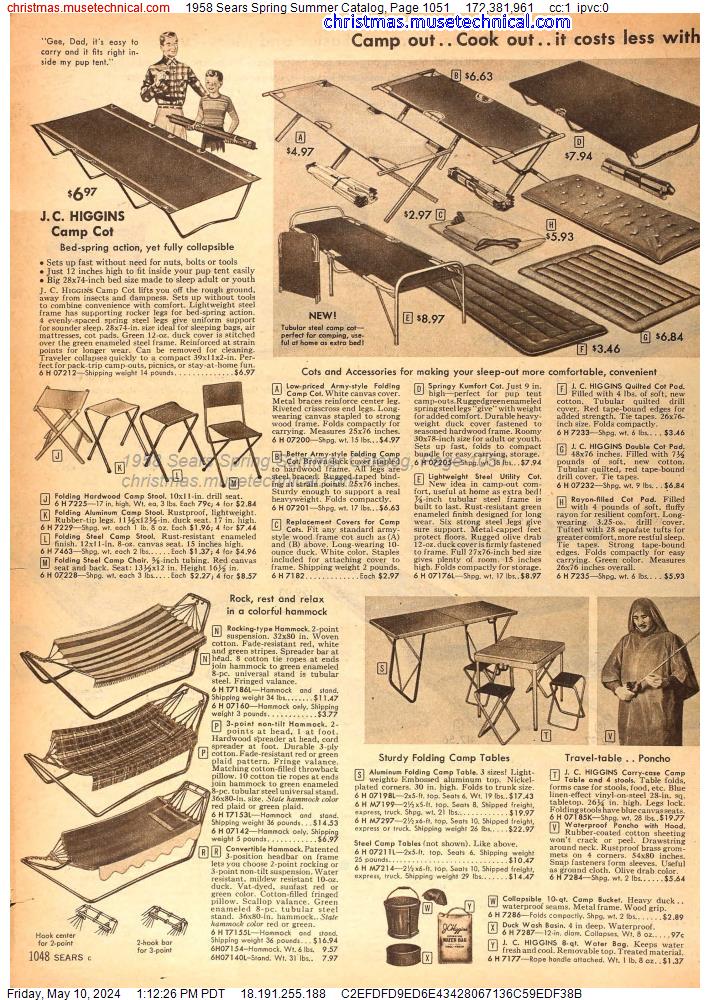 1958 Sears Spring Summer Catalog, Page 1051