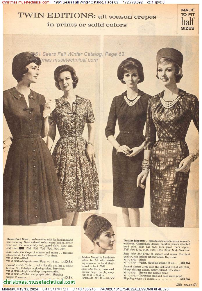 1961 Sears Fall Winter Catalog, Page 63